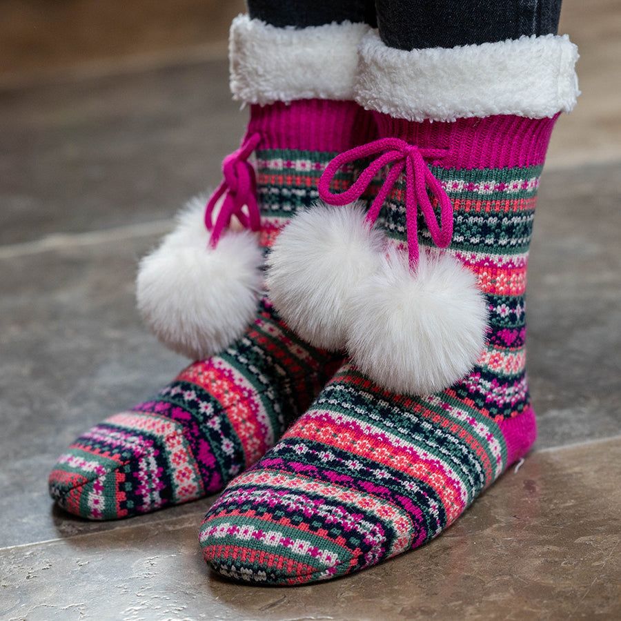 POM Jazzy Hearts Sherpa Slipper Socks Pink – KindleHouse