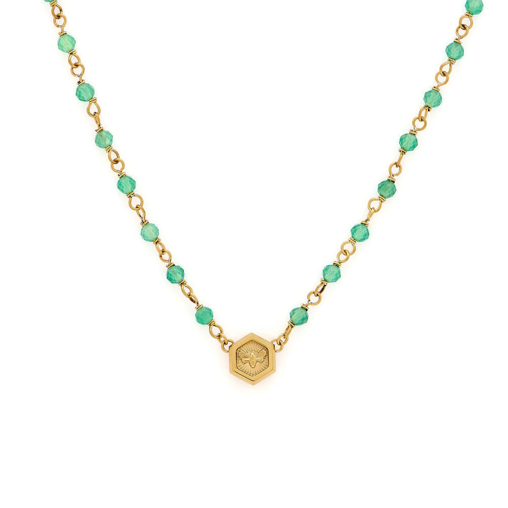 Olivia Burton Minima Bee Beaded Necklace - Green & Gold