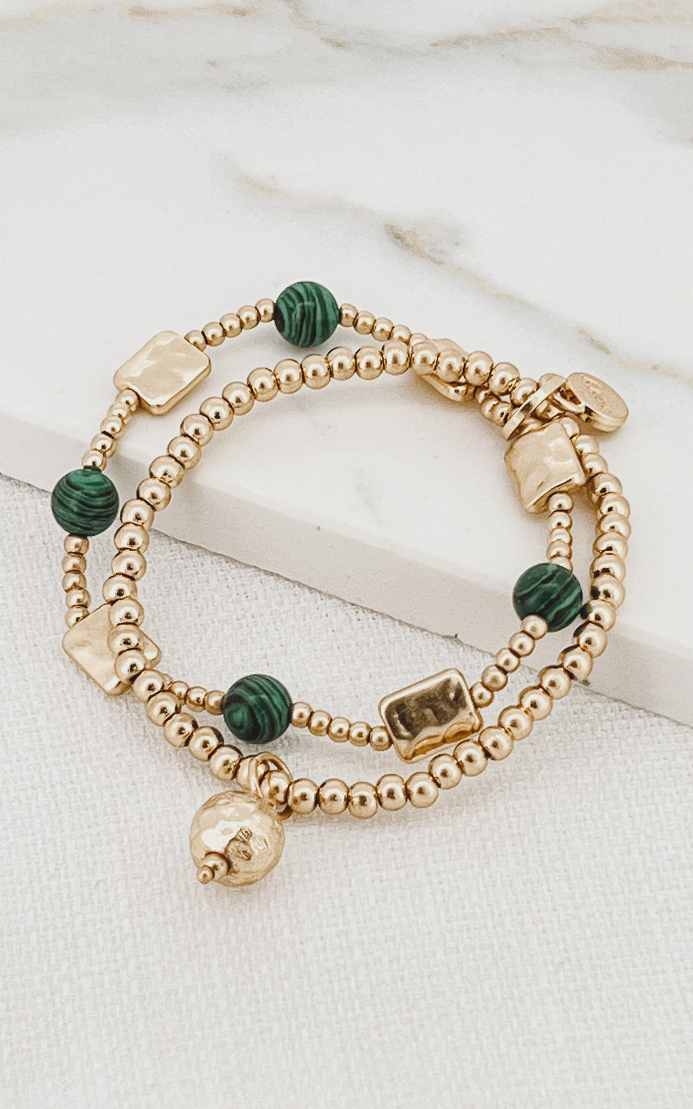 Gold Double Beaded Bracelet - Green