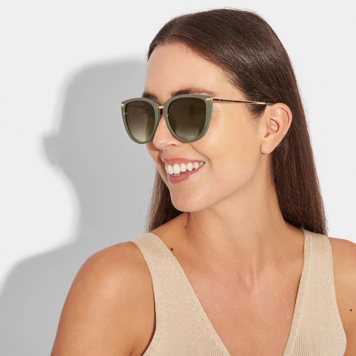 Girl wearing large lens Katie Loxton Sunglasses