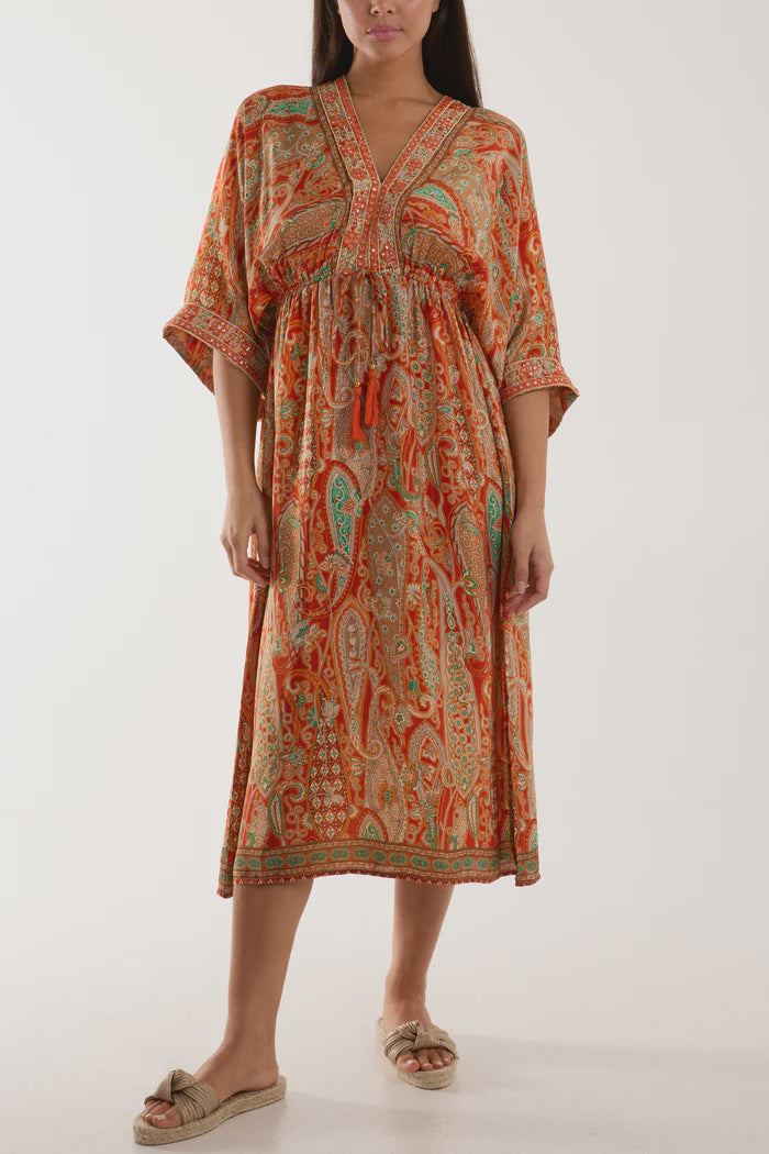 Embellished Kimono Dress - Orange