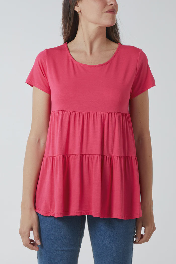 Tiered Capped Sleeve Top - Fuchsia
