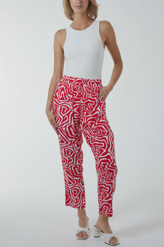 Abstract Swirl Capri Trousers - Red