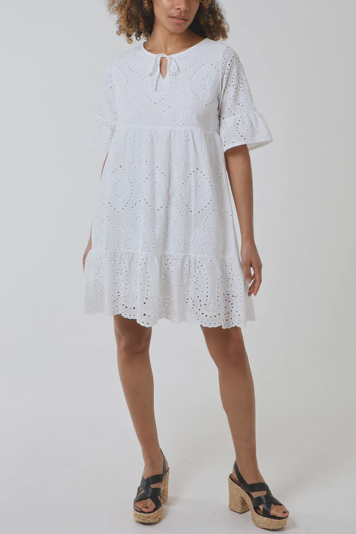 Broderie Anglaise Tiered Dress - White