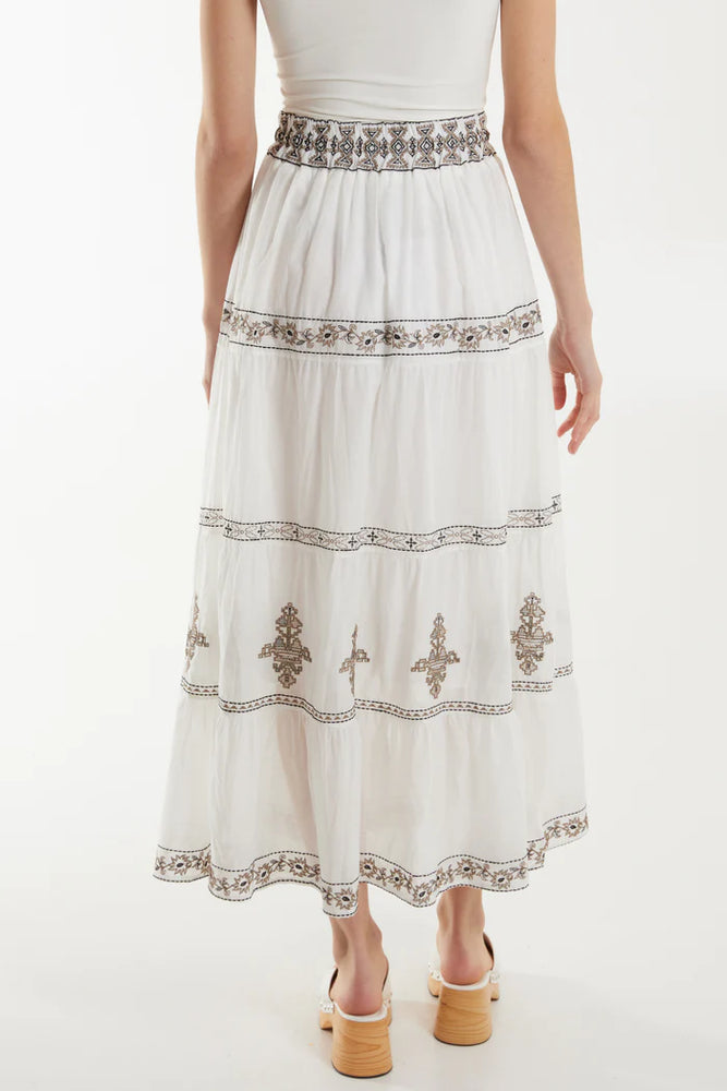 
                  
                    Embroidered Flower Maxi Skirt - White
                  
                