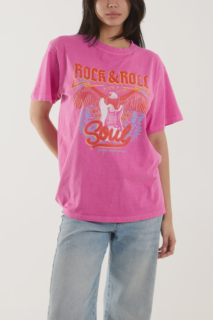 Rock N Roll Print T-Shirt - Pink