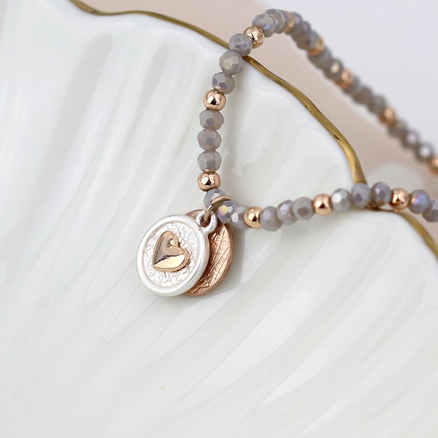 
                  
                    Grey Bead Bracelet With Rose Gold Heart
                  
                