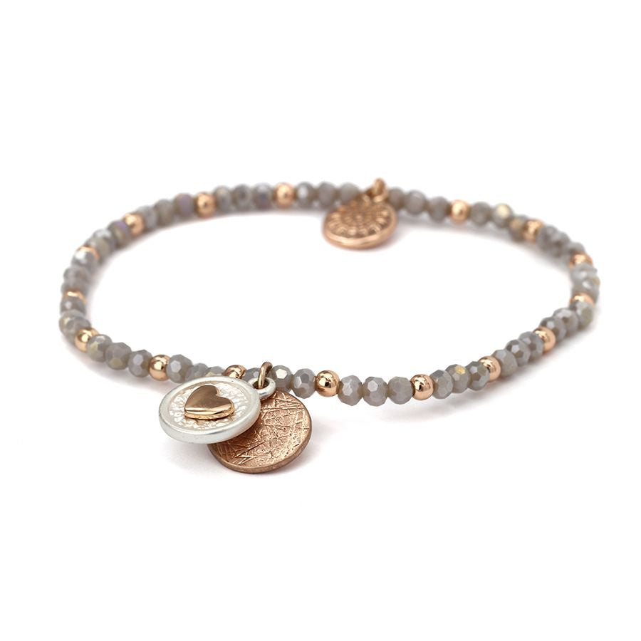 Grey Bead Bracelet With Rose Gold Heart