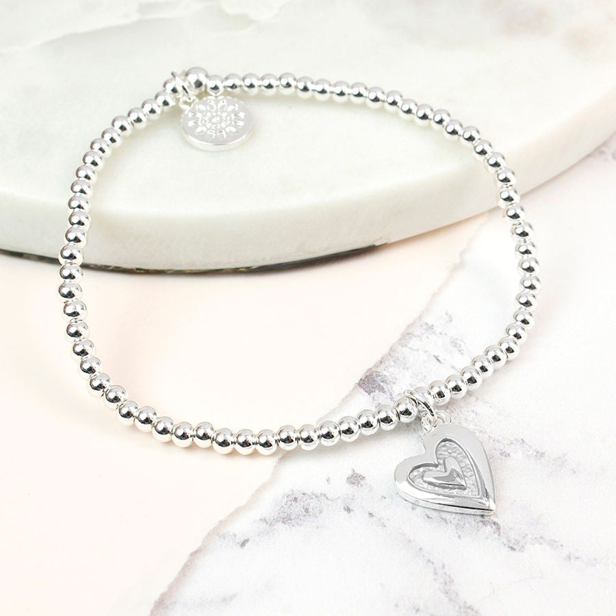 Silver Plated Bead Bracelet With Heart Charm