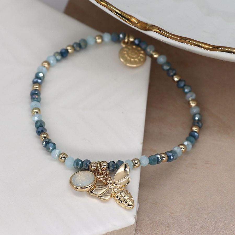 
                  
                    Mixed Blue & Gold Beaded Bracelet With Bee Charm
                  
                
