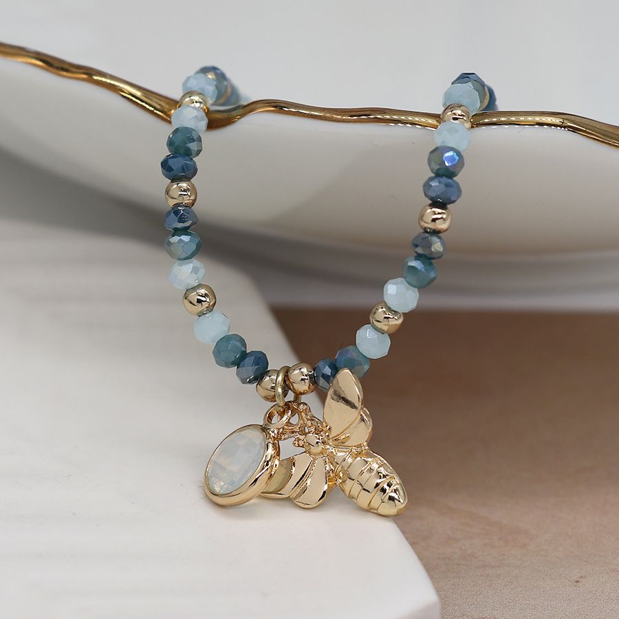 
                  
                    Mixed Blue & Gold Beaded Bracelet With Bee Charm
                  
                