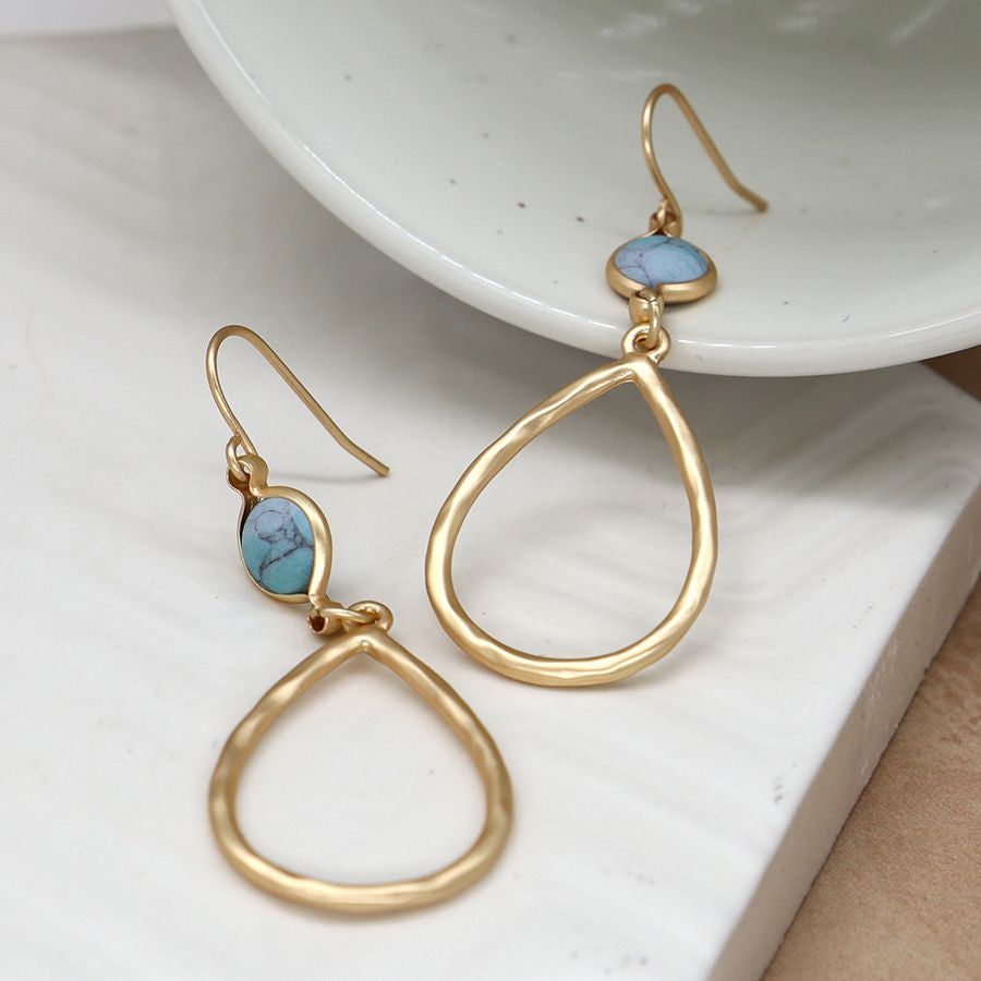 Golden Teardrop & Turquoise Earrings