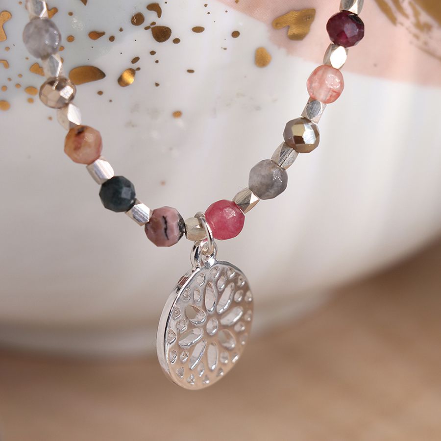 
                  
                    Mixed Pink Bead & Silver Plated Mandala Bracelet
                  
                