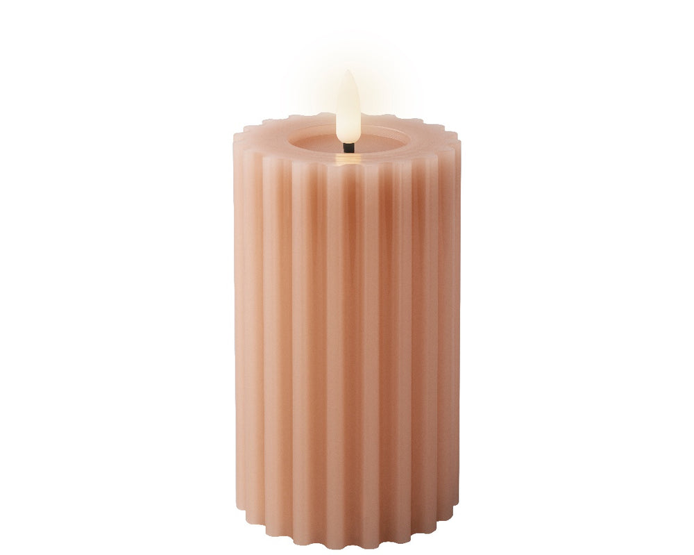 Light Pink Fluted Wax LED Candle - 15cm