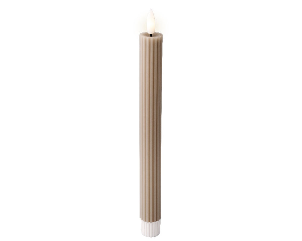 Light Grey Fluted Wax LED Dinner Candle - 24cm