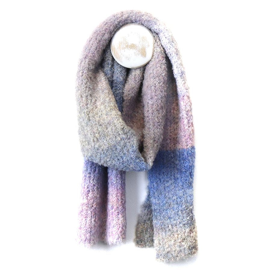 POM Ombre Boucle Scarf - Lilac & Blue