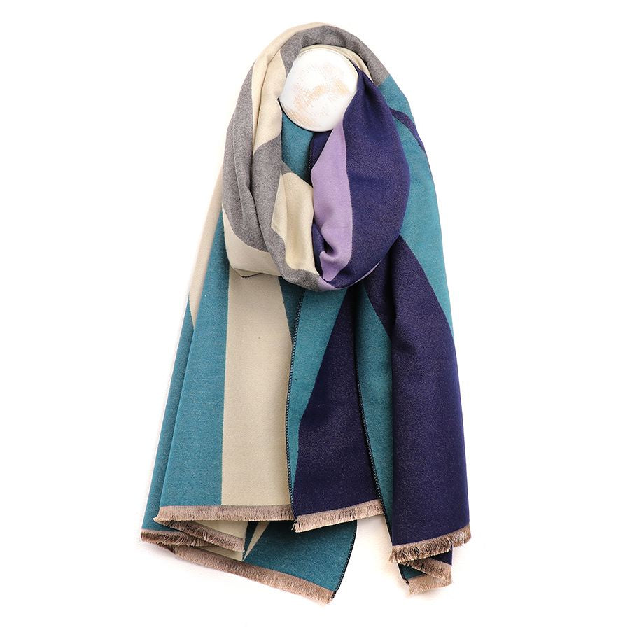 POM Teal and Navy Mix Colour Block Scarf