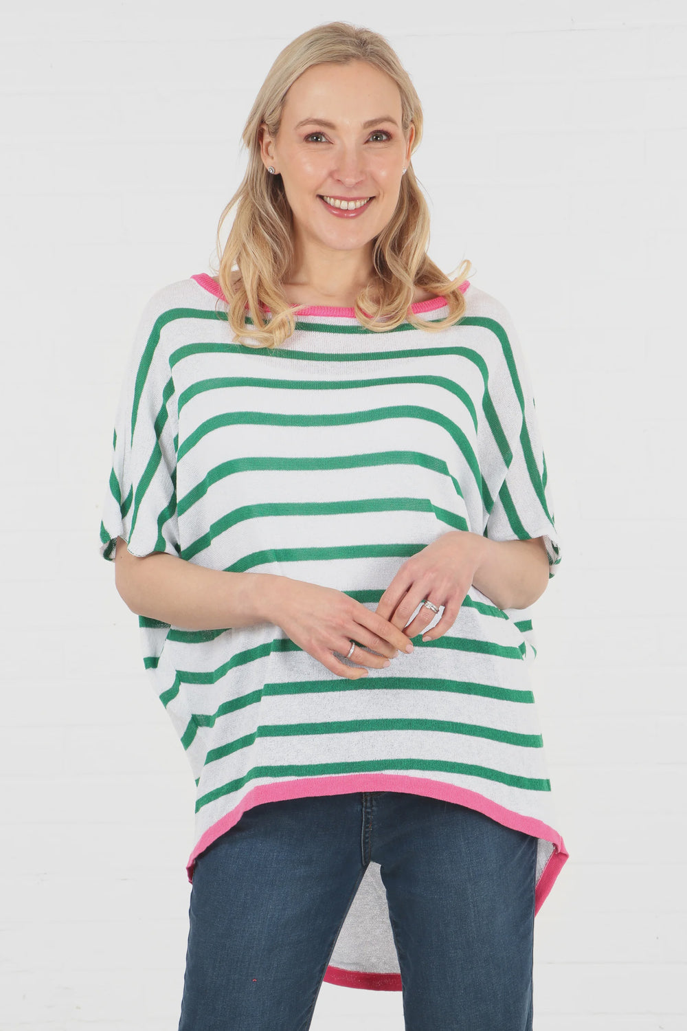 Striped Short Sleeve Jumper - Green & White