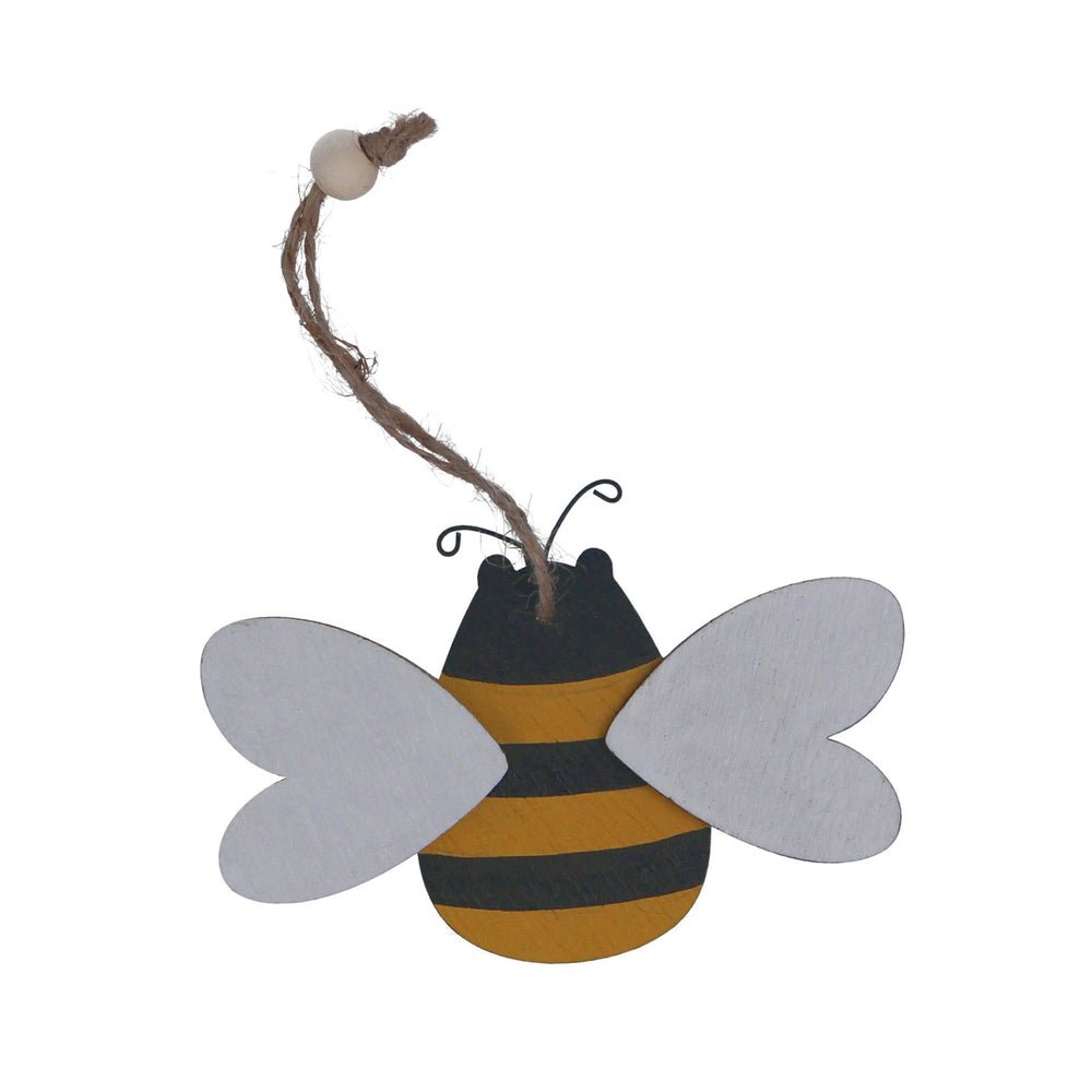 Gisela Graham Wooden Bee Decoration - 7cm