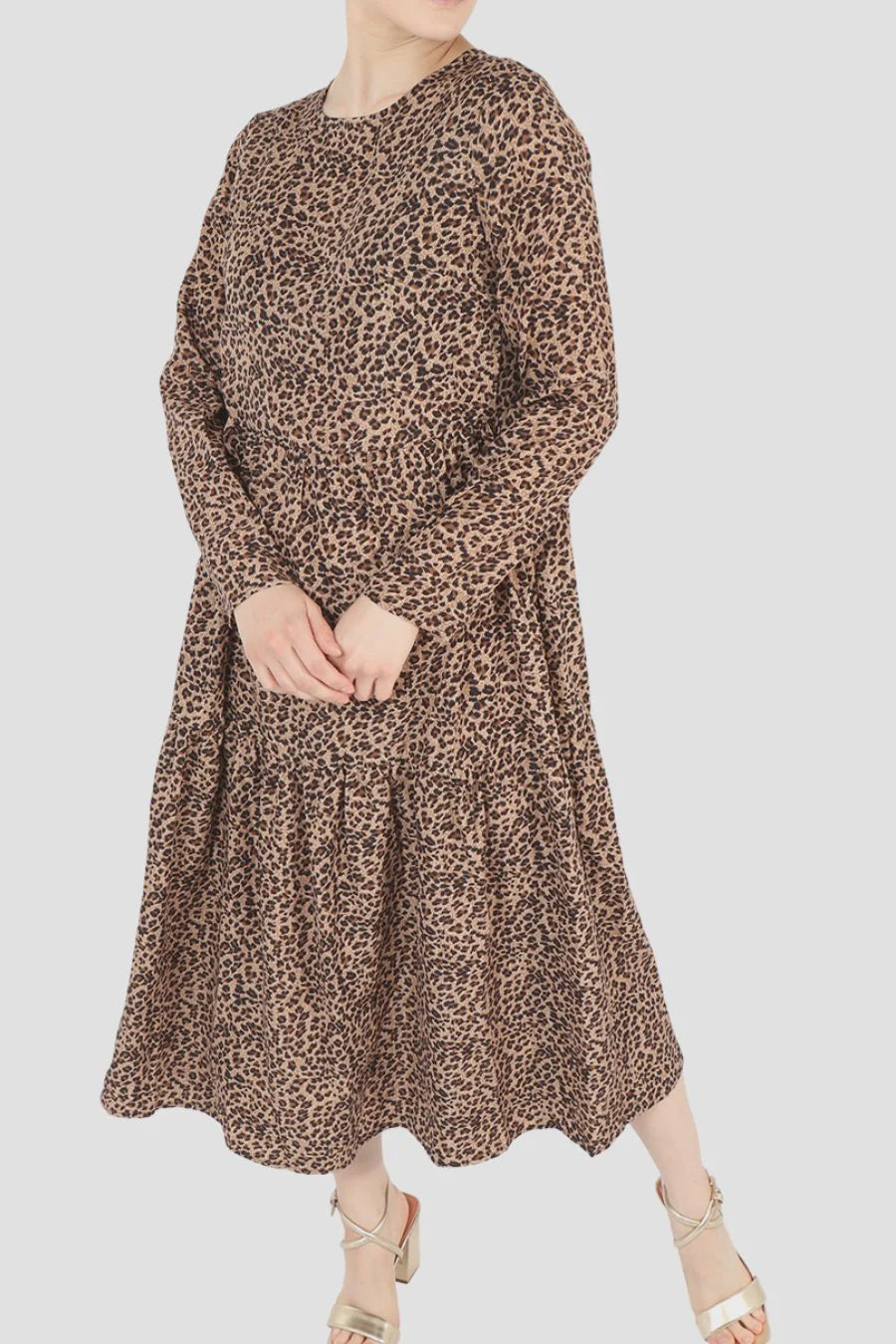 Small Leopard Print Tiered Dress - Neutral