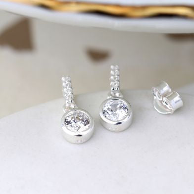 Sterling Silver CZ Crystal Drop Earrings