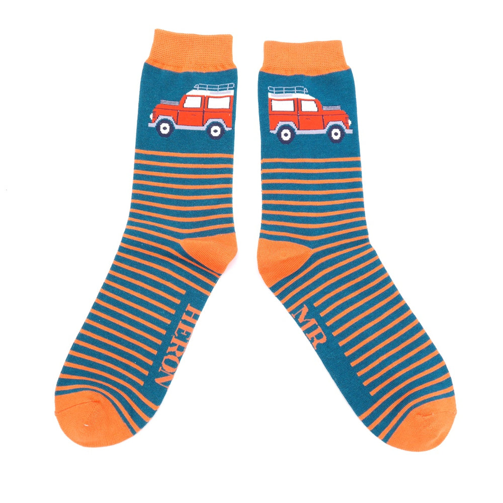 Mr Heron Jeep & Stripes Socks - Teal