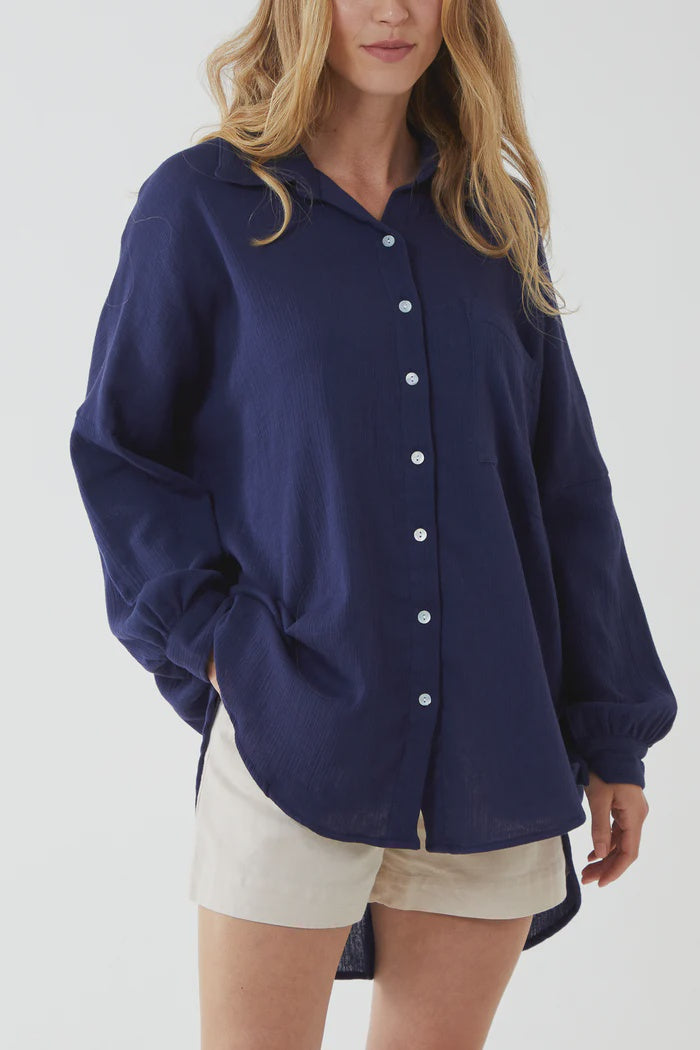 Oversized Cheesecloth Shirt - Royal Blue