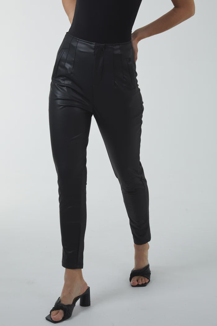 Faux Leather Trousers - Black