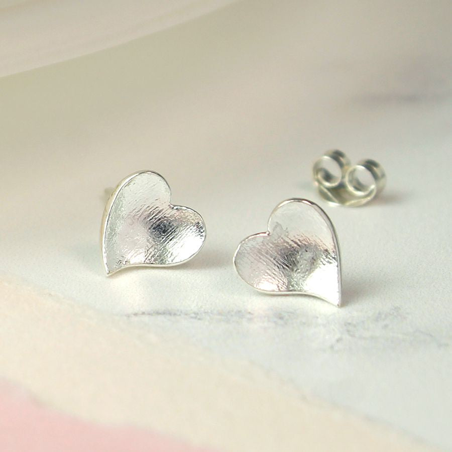 POM Sterling Silver Concave Heart Earrings