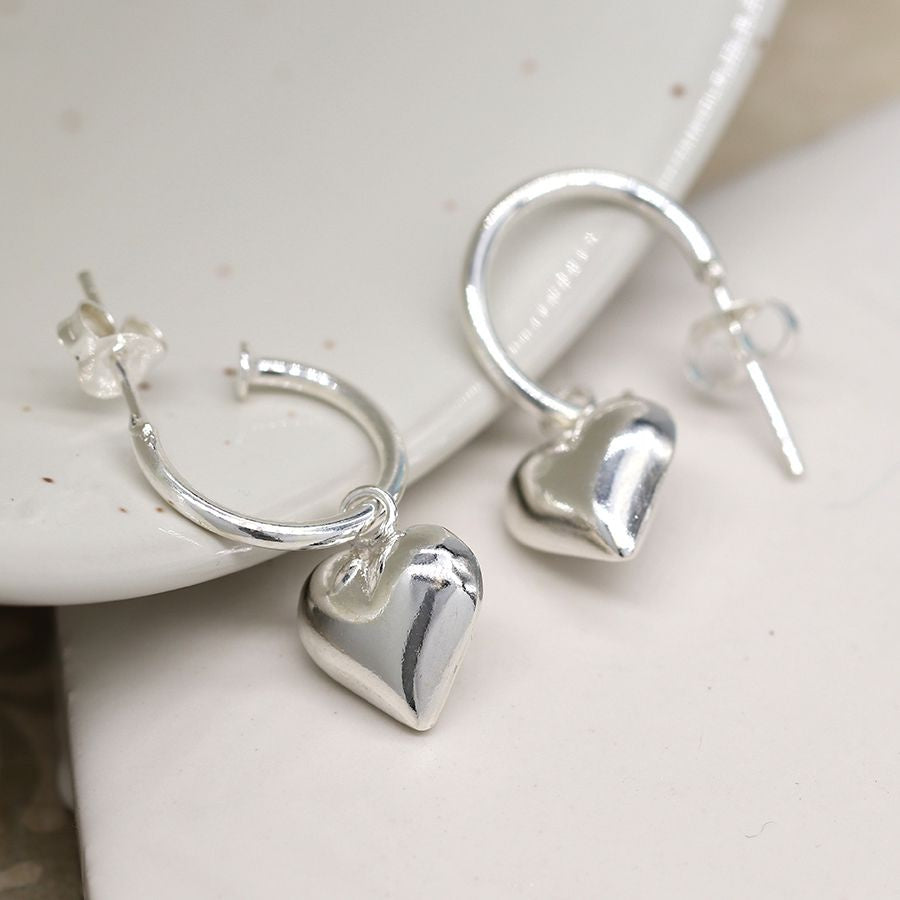 Sterling Silver Half Hoop & Heart Earrings