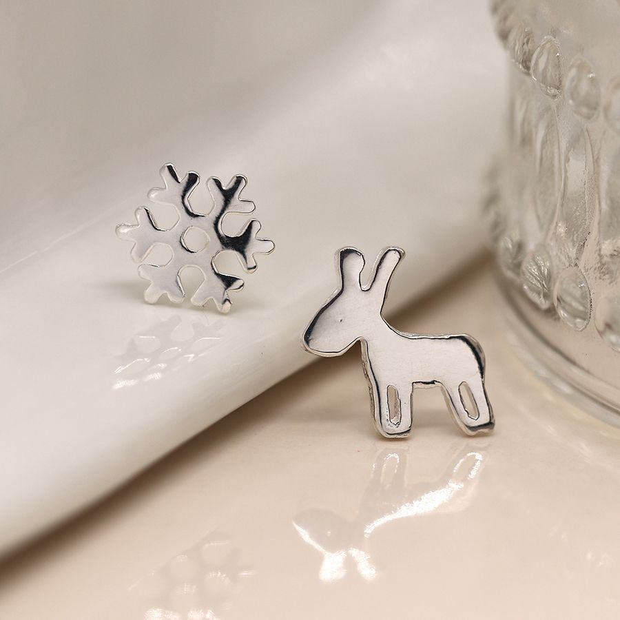 POM Sterling Silver Reindeer & Snowflake Earrings