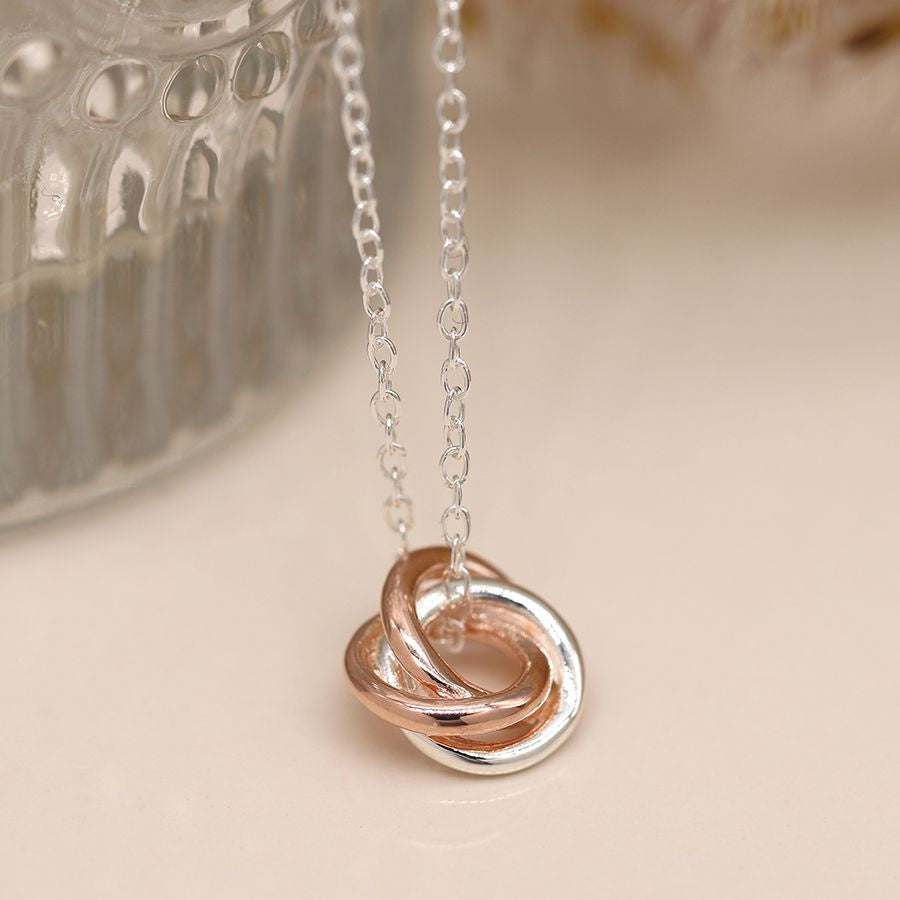 POM Sterling Silver & Rose Gold Triple Linked Pendant Necklace