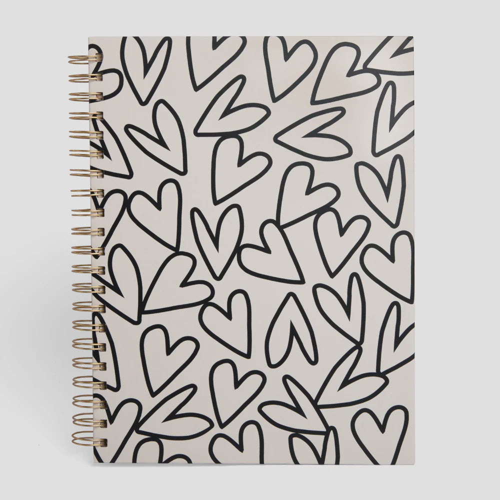 Caroline Gardner Spiral A4 Notebook - Outline Hearts