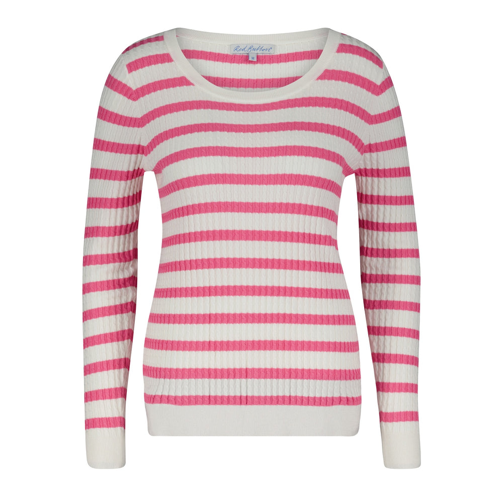 Red Button Sweet Cable Stitch Striped Jumper - Raspberry