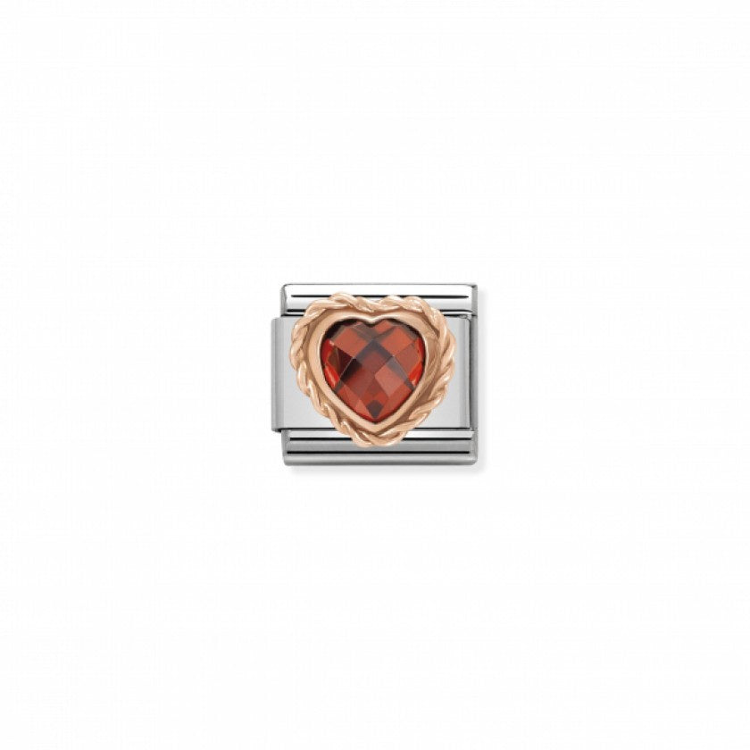 Classic Link 9k Rose Gold Twisted Setting Faceted Cubic Zirconia Heart Red Charm