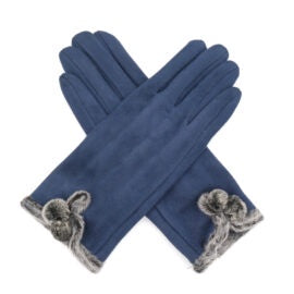 Miss Sparrow - Gloves With Fur Pom - Navy