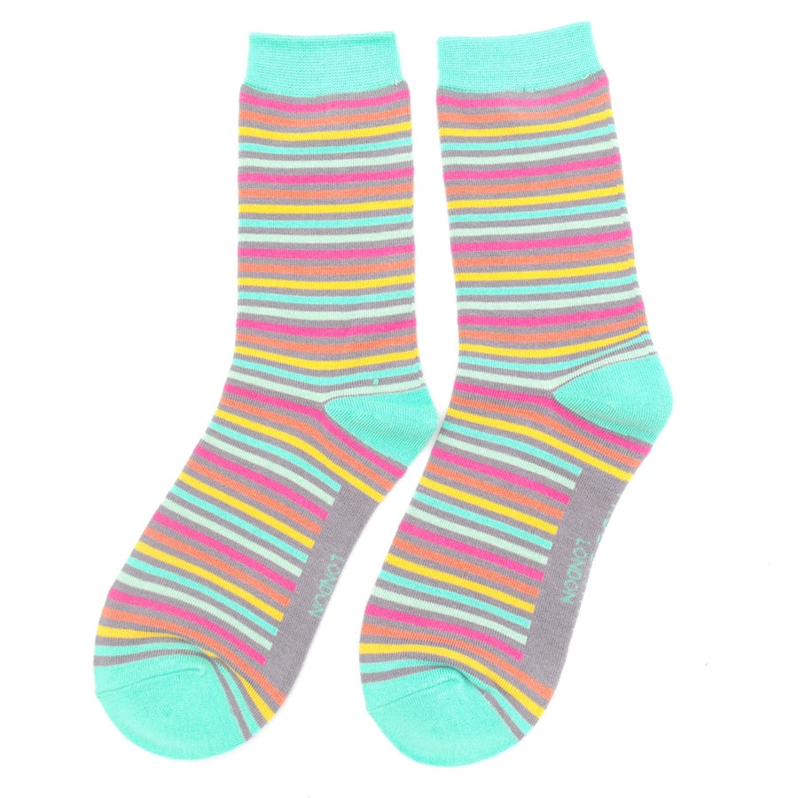 Miss Sparrow Ladies Socks Vibrant Stripes - Grey