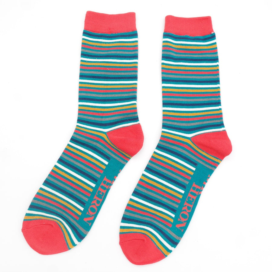 Mr Heron Vibrant Striped Socks - Teal