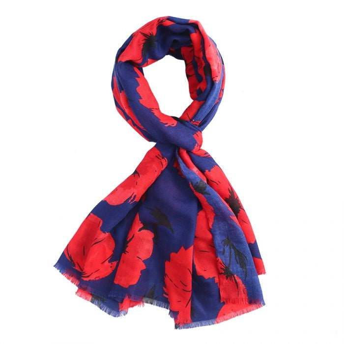 Painted Poppies Scarf - Navy