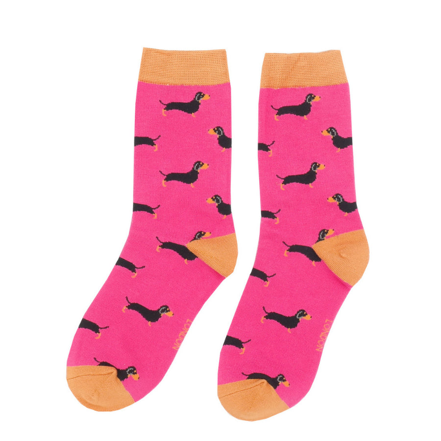 Miss Sparrow Ladies Socks - Little Sausage Dogs - Pink