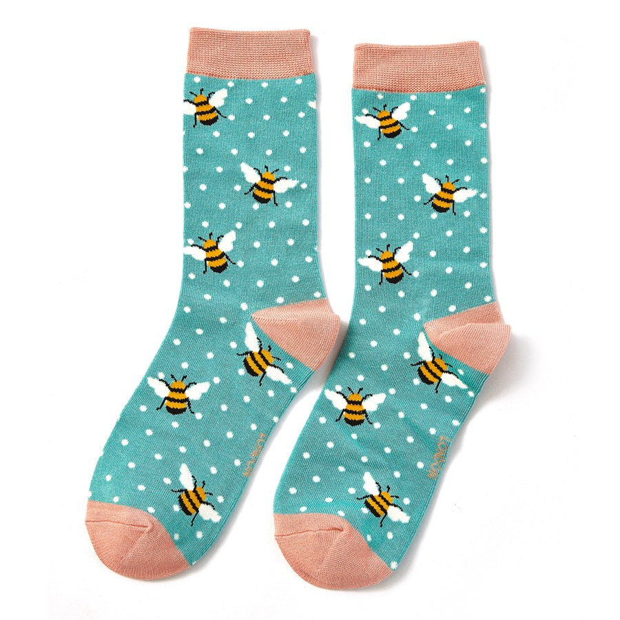 Miss Sparrow Ladies Socks Bumble Bees - Turquoise