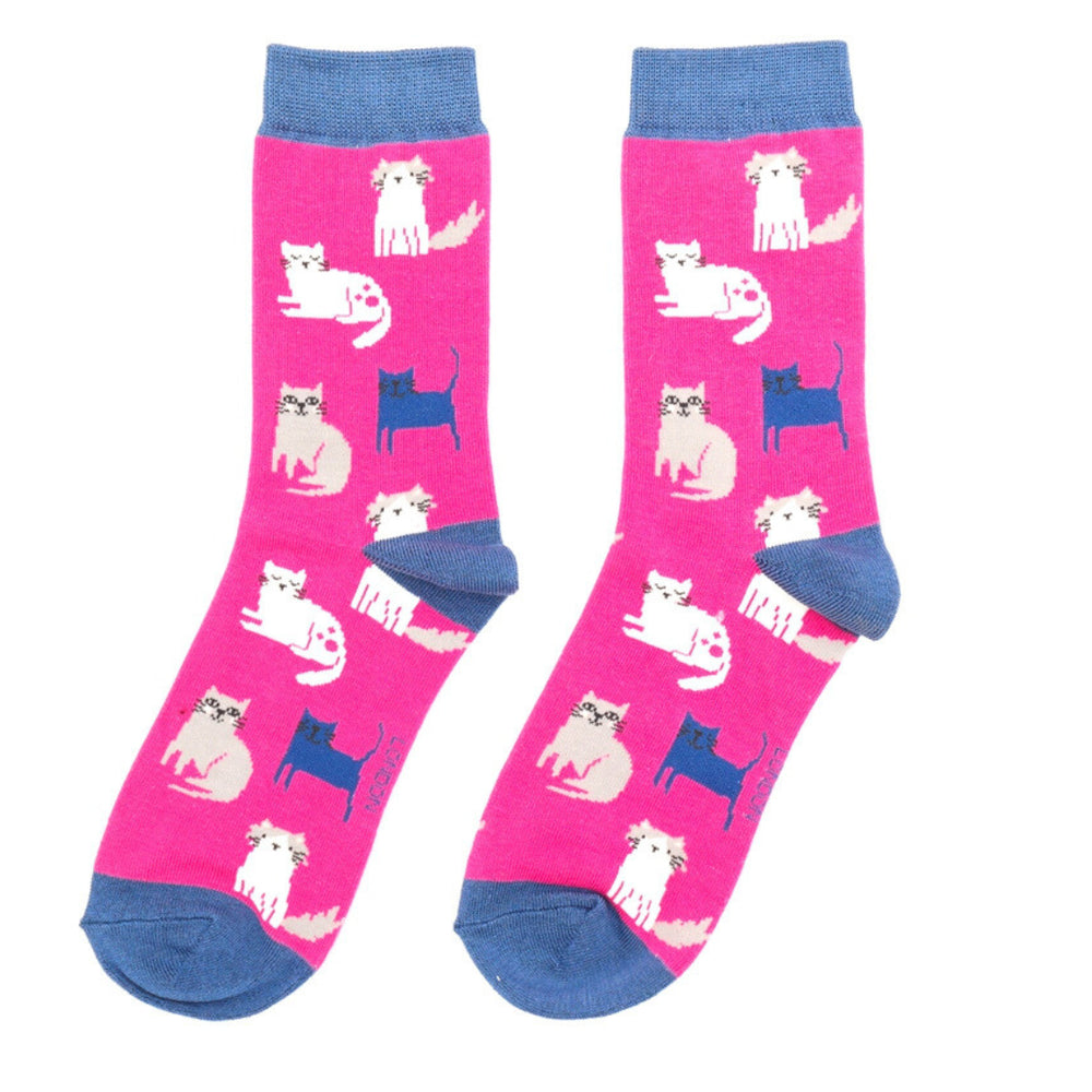 Miss Sparrow Ladies Socks Cute Kitten - Hot PInk