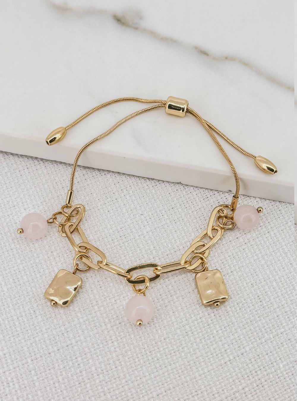 Gold & Pink Bead Charm Bracelet