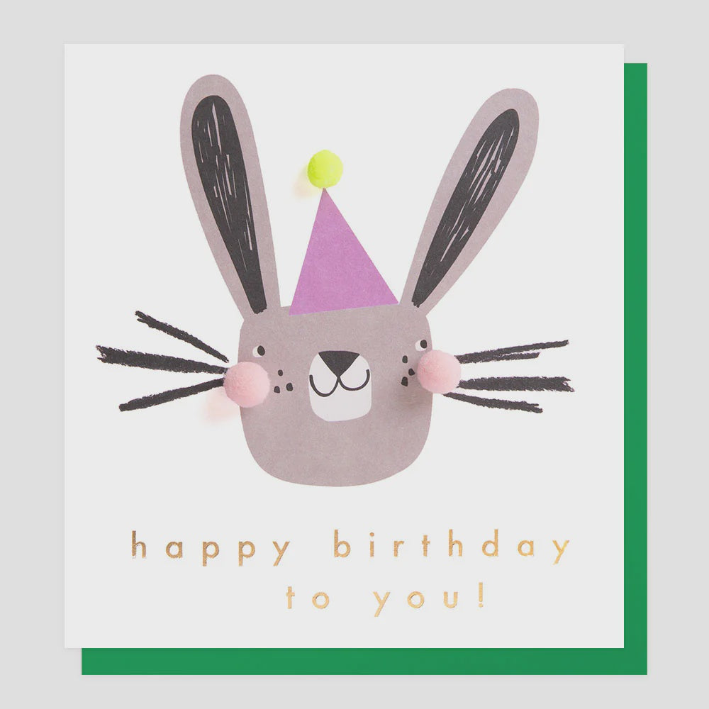 Caroline Gardner Rabbit in Party Hat Birthday Greetings Card