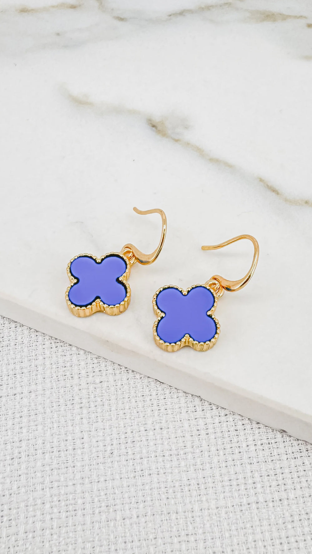 Gold Clover Earrings - Blue