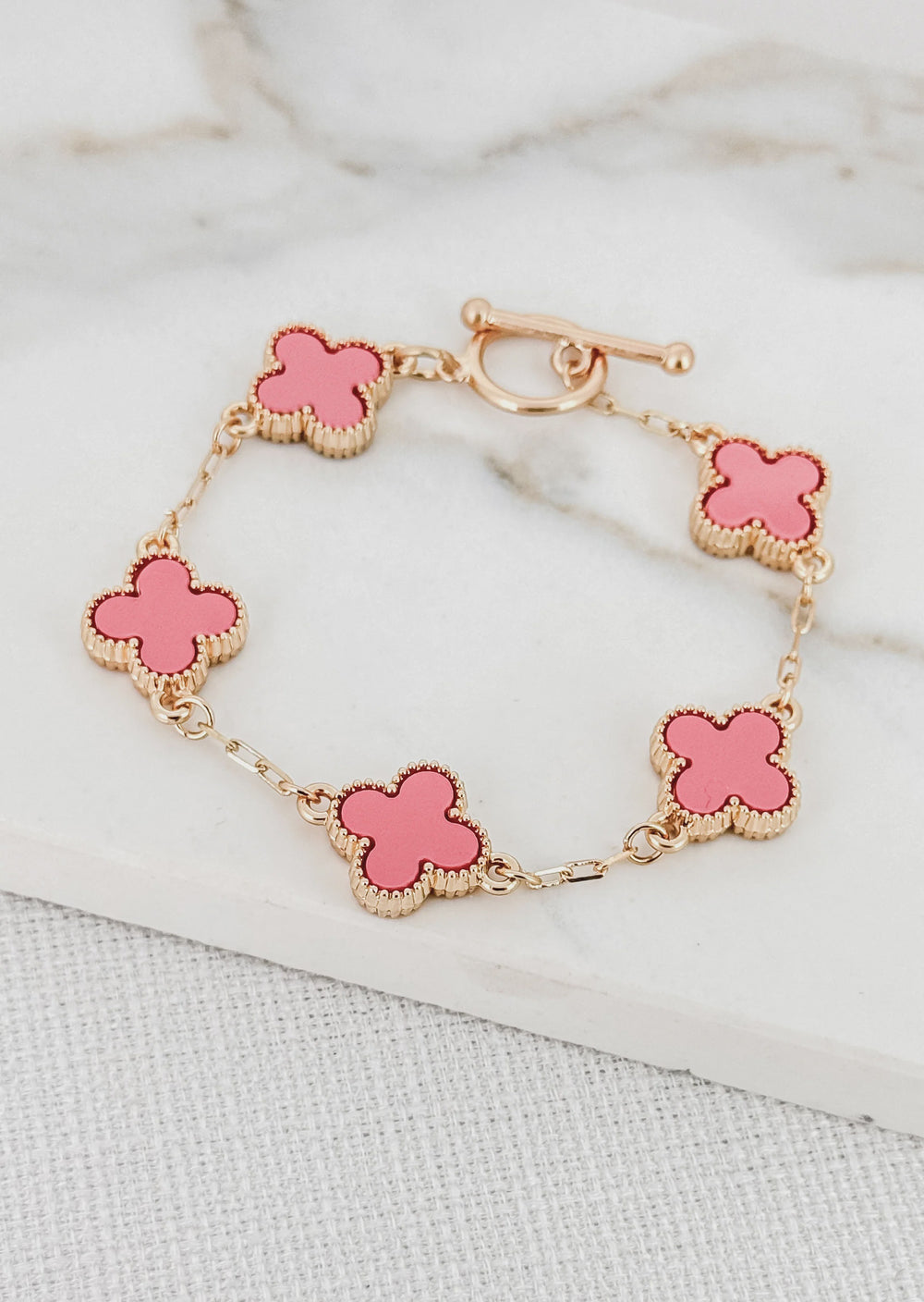 Gold Clover Bracelet - Pink