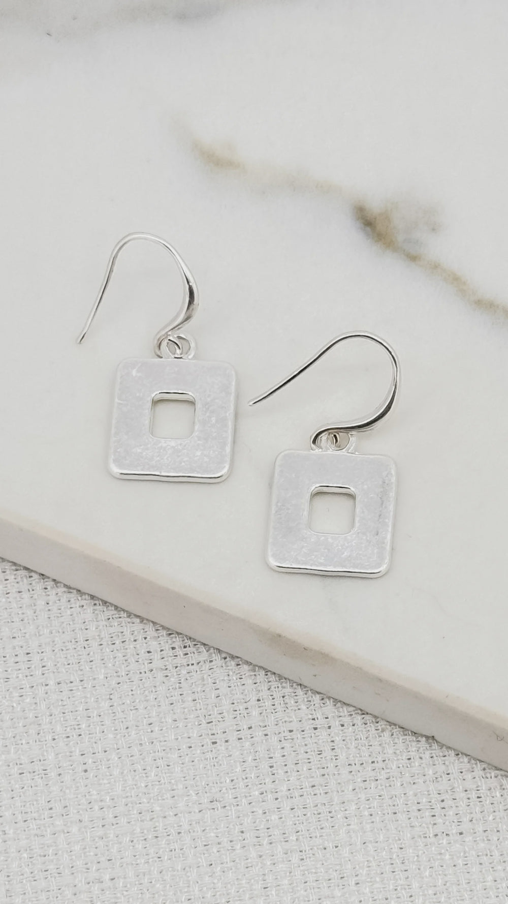 Cut Out Square Drop Earring - Silver