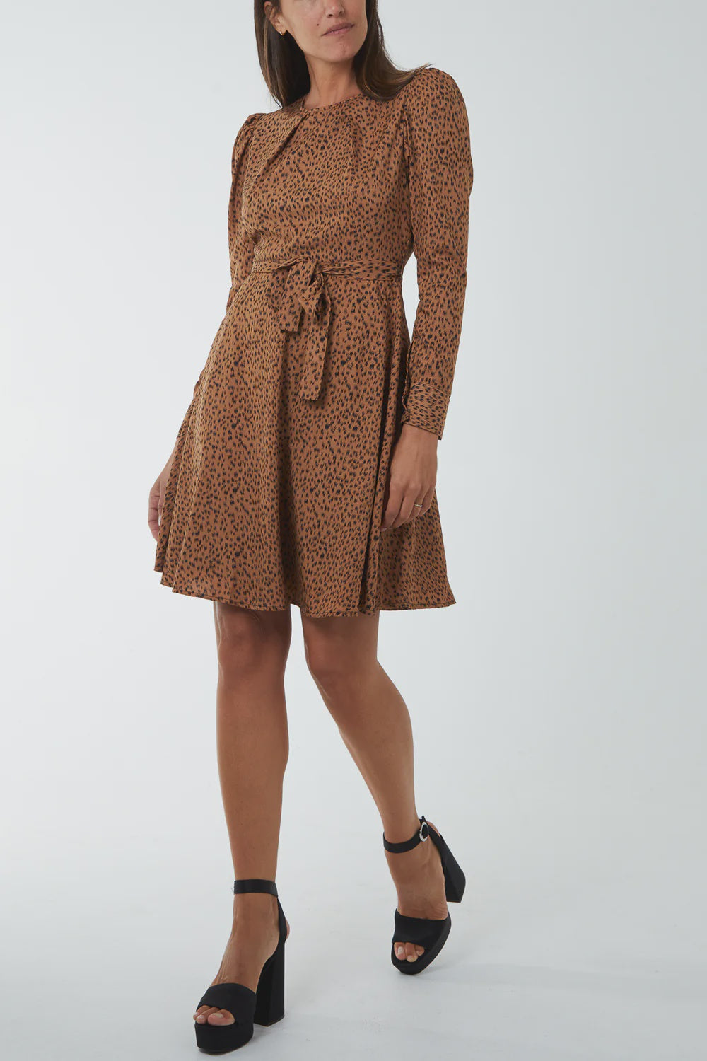 Skater Neck Dress - Camel