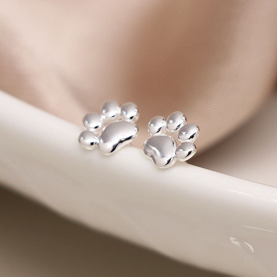 Sterling Silver Tiny Paw Print Stud Earrings