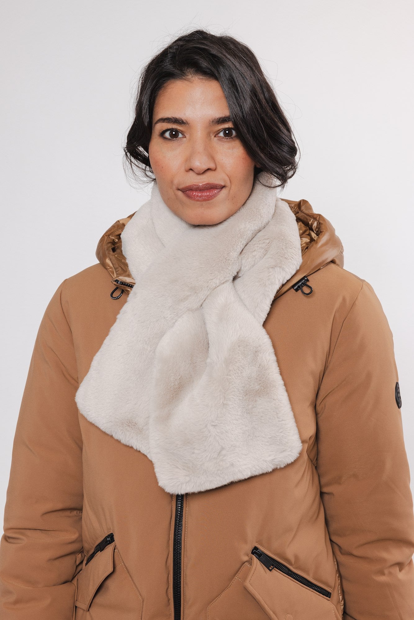 Rino & Pelle Stip Faux Fur Scarf - Birch